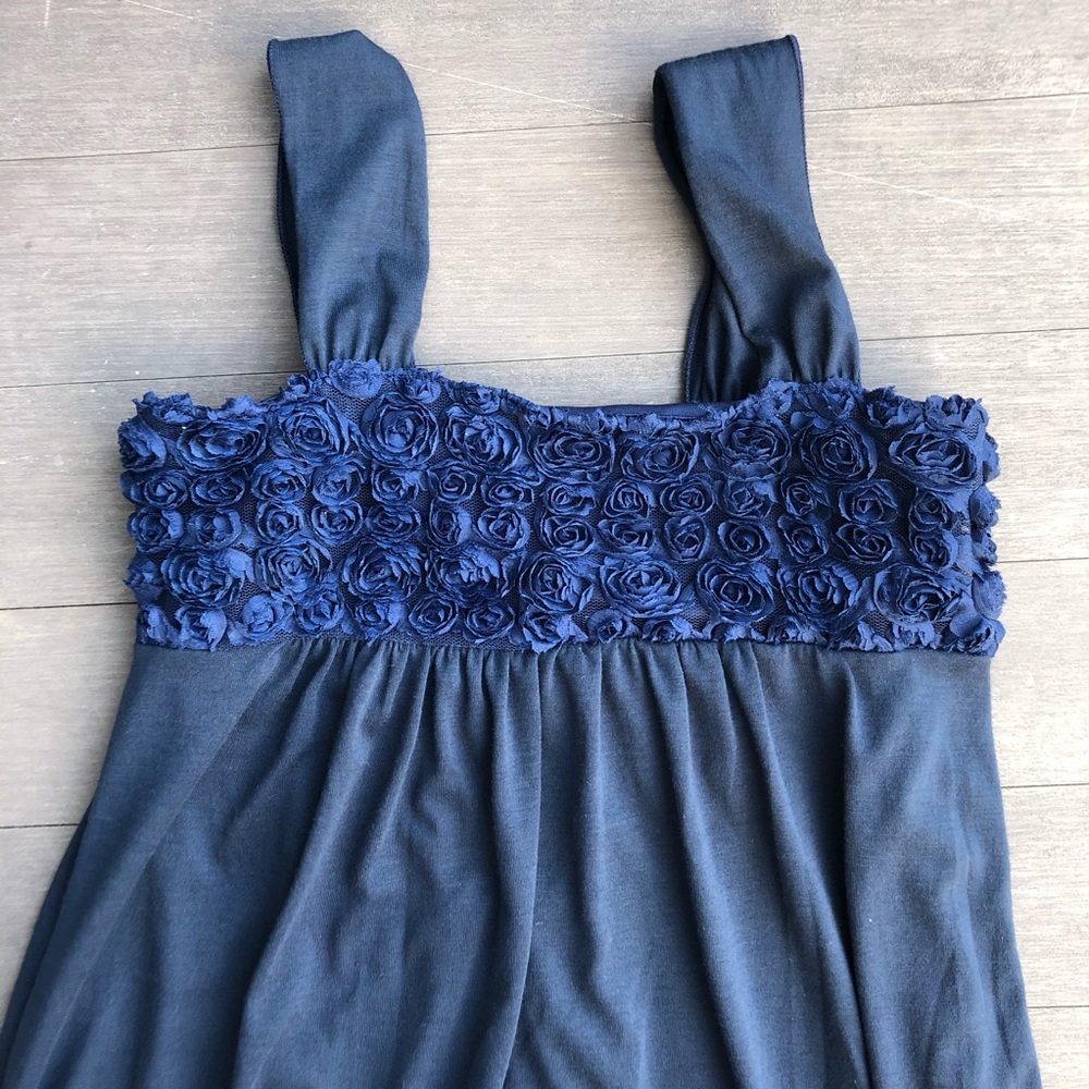 Girls Navy Rose Bud Sleeveless High-Low Dress - Picture 2 of 7